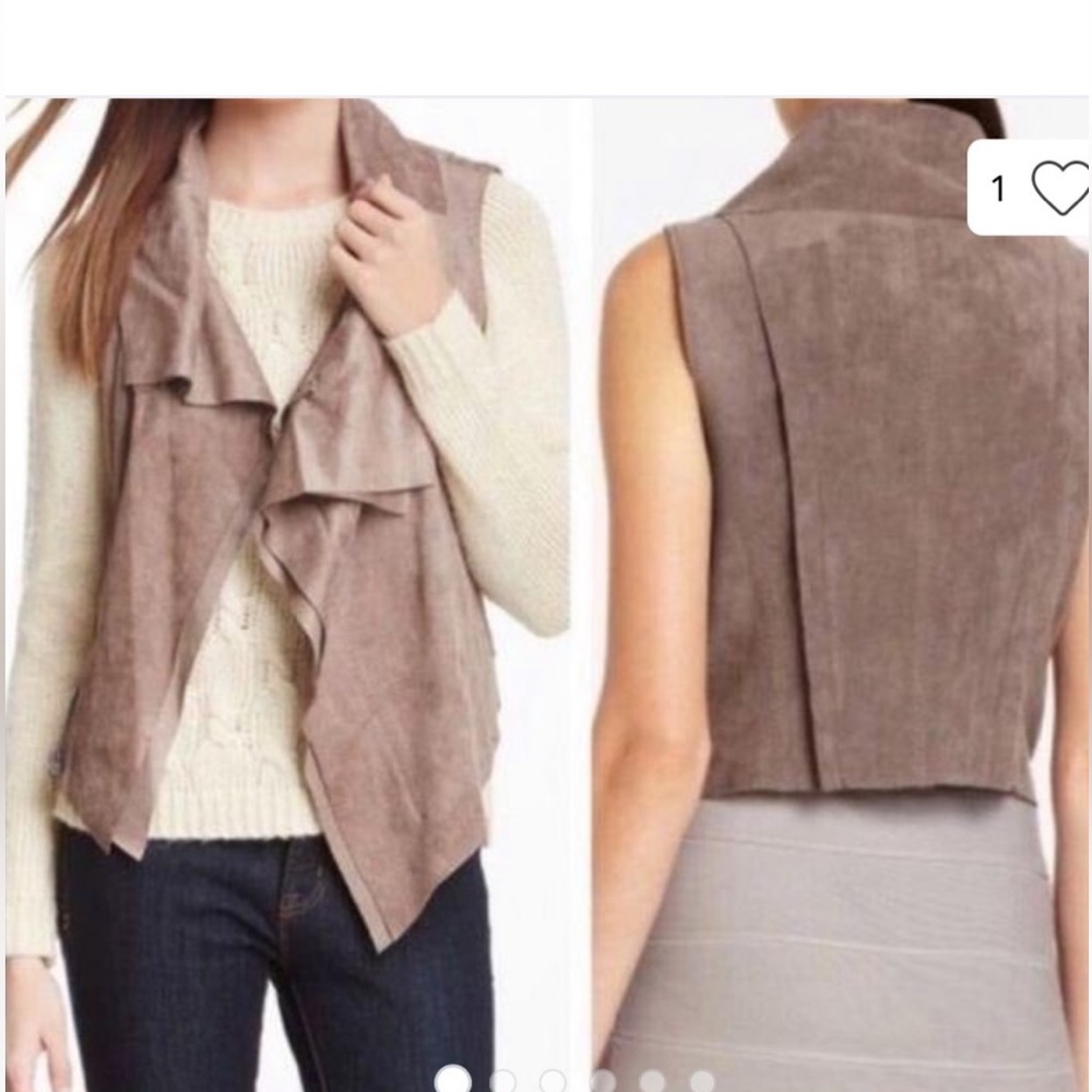 BCBG Max Azria Fabian Dusk Grey Brown Faux Suede Cropped Moto Vest Size S
